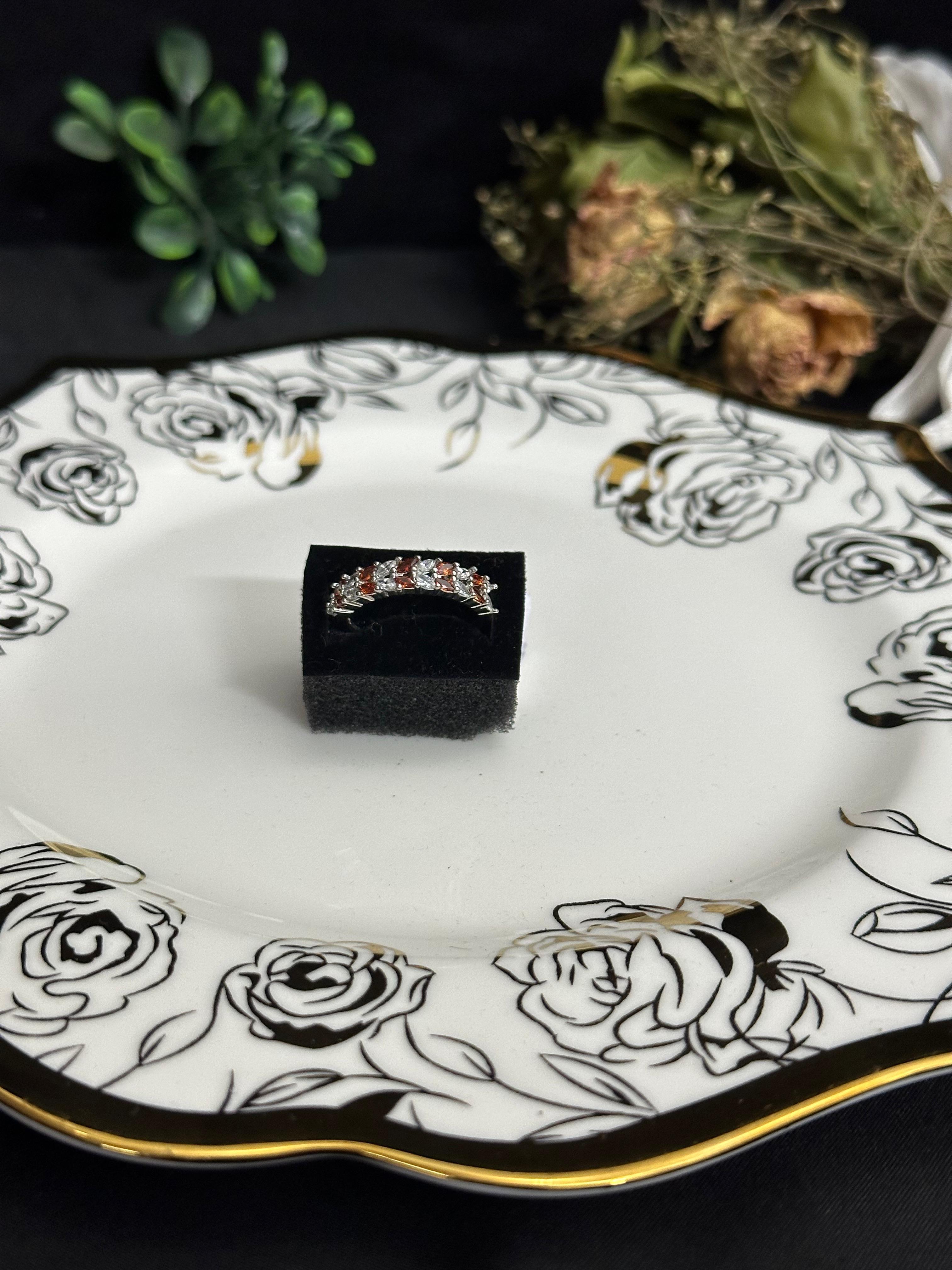 Premium CZ Stone Eternity Ring for Women – Silver Plated (Blue, Red, Black, Green)