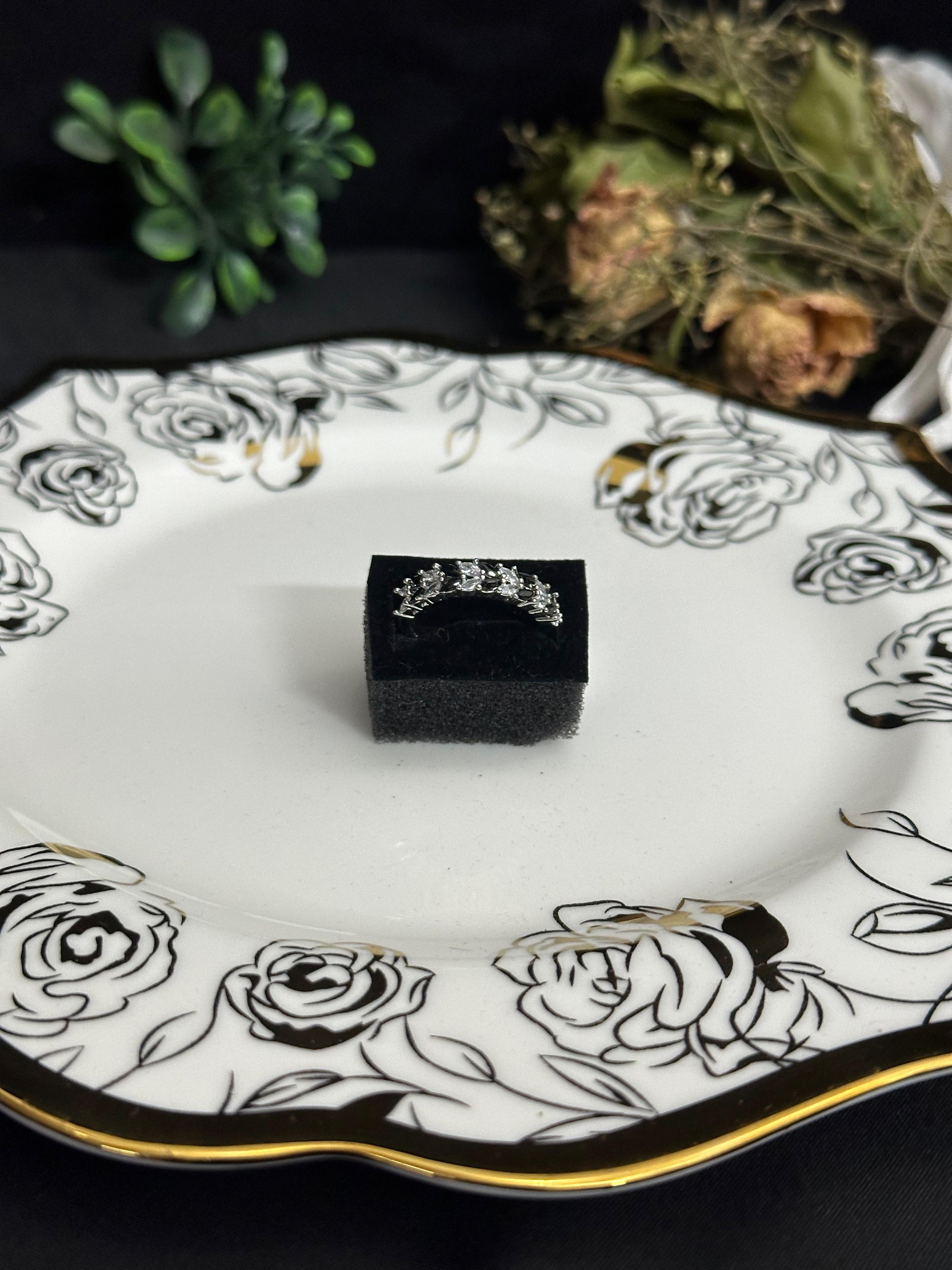 Premium CZ Stone Eternity Ring for Women – Silver Plated (Blue, Red, Black, Green)