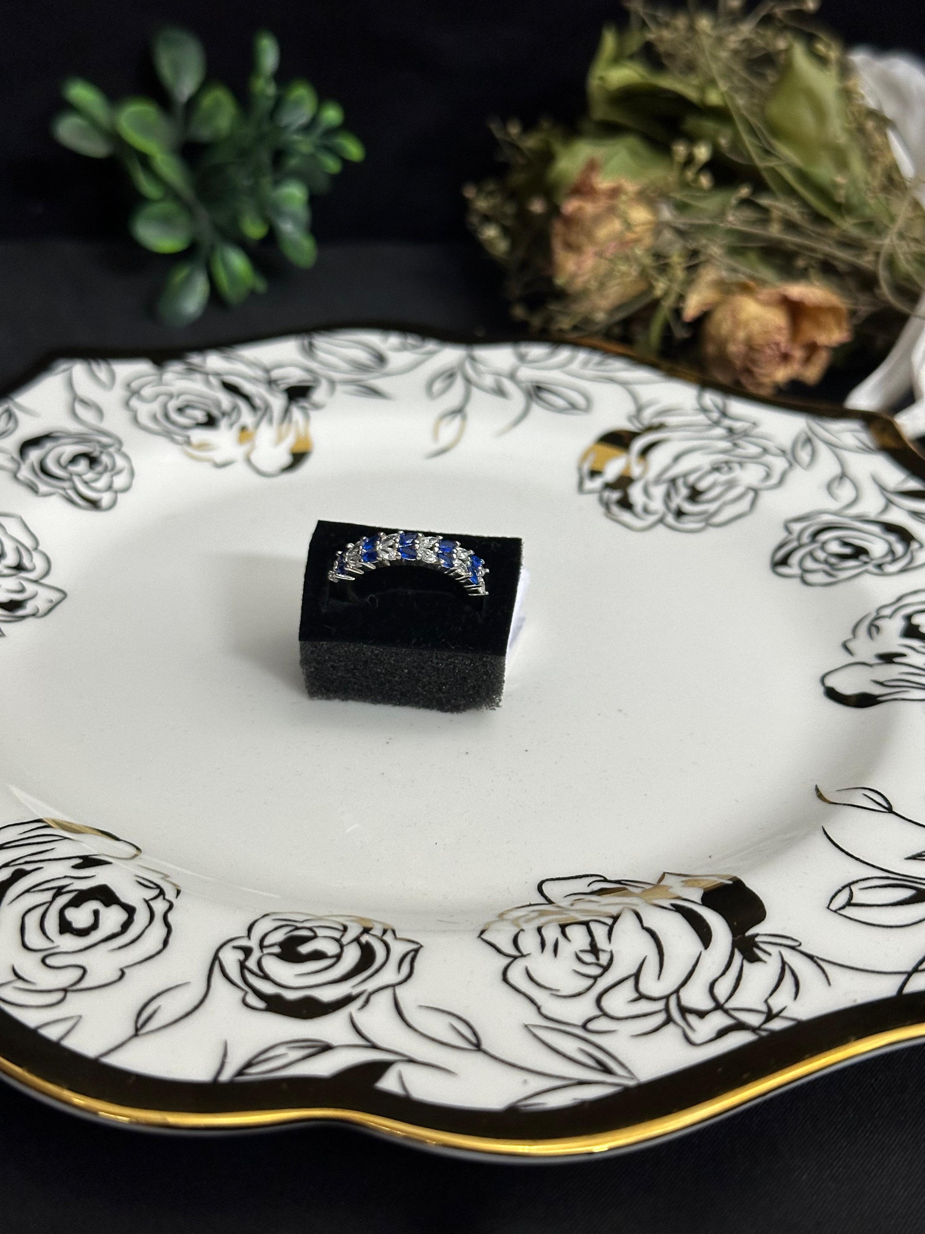 Premium CZ Stone Eternity Ring for Women – Silver Plated (Blue, Red, Black, Green)