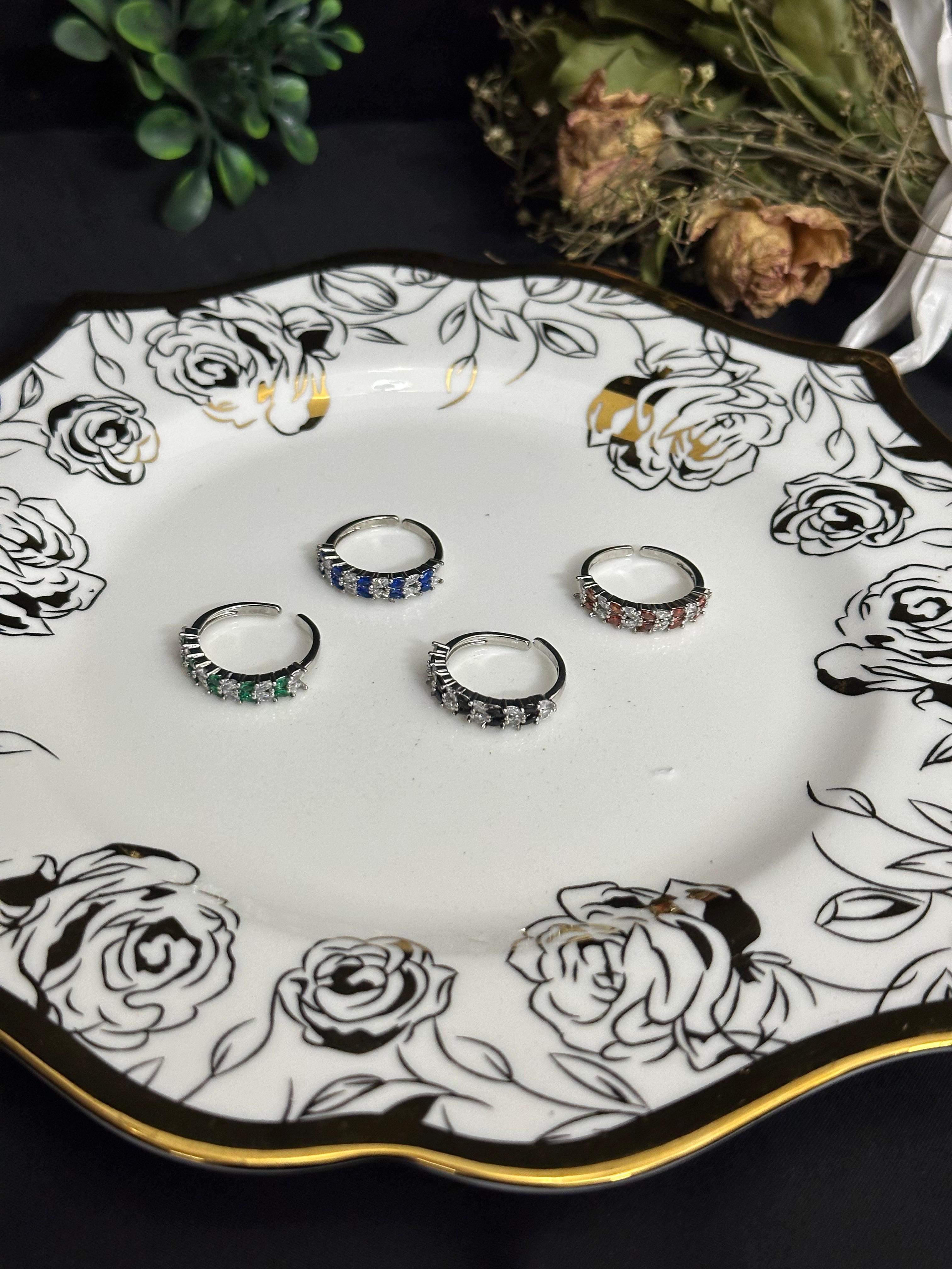 Premium CZ Stone Eternity Ring for Women – Silver Plated (Blue, Red, Black, Green)