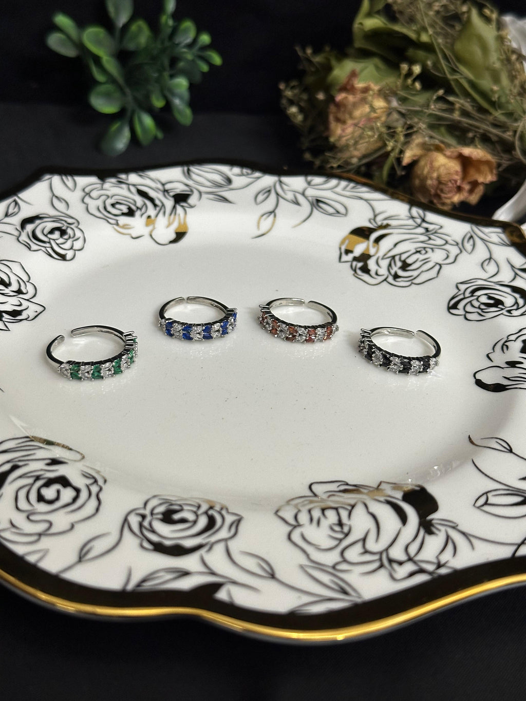 Premium CZ Stone Eternity Ring for Women – Silver Plated (Blue, Red, Black, Green)