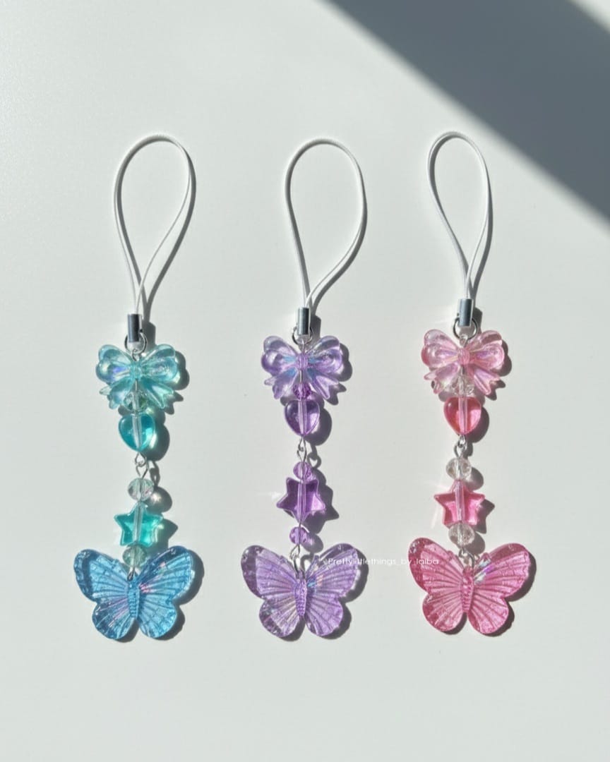 Iridescent Butterfly Beaded Charm – Phone & Bag Accessory